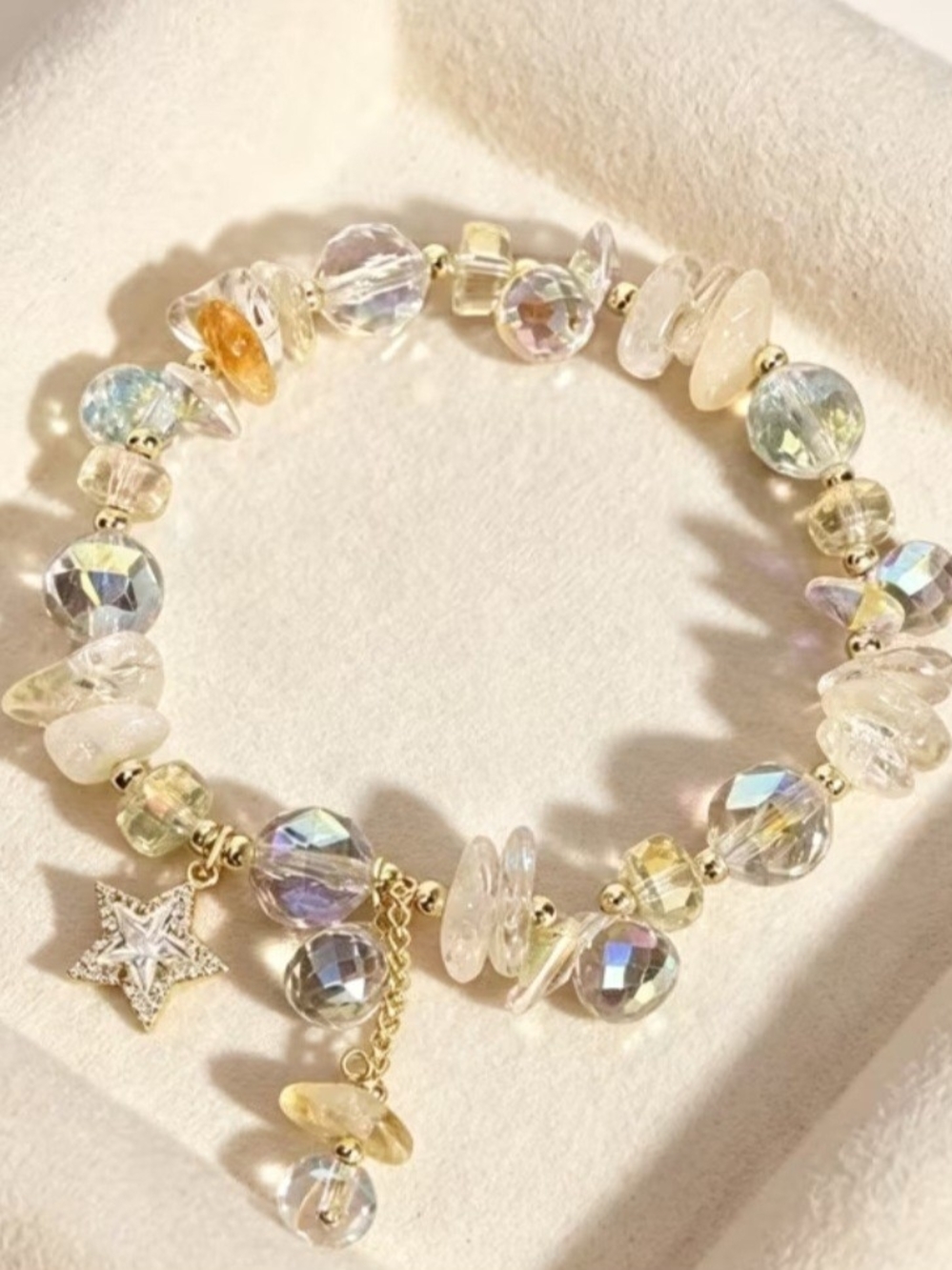 Iridescent Crystal Beaded Star Charm Bracelet - Women Jewelry